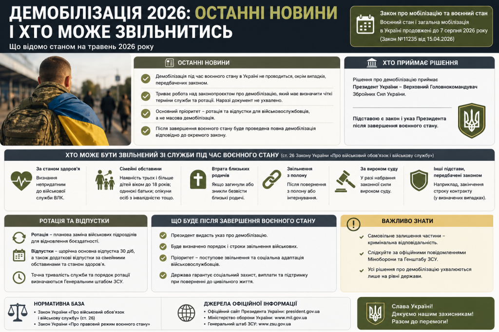 Інфографіка про демобілізацію в Україні у 2026 році