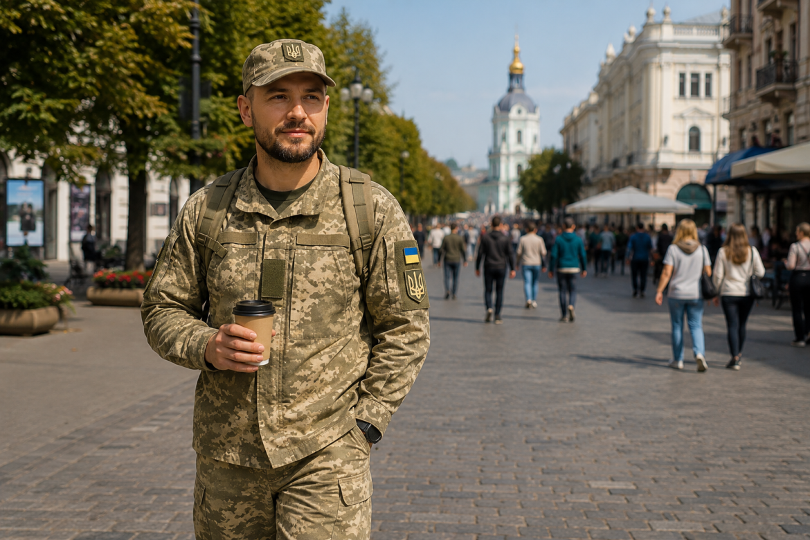 Військовослужбовець ЗСУ прогулюється містом після завершення служби